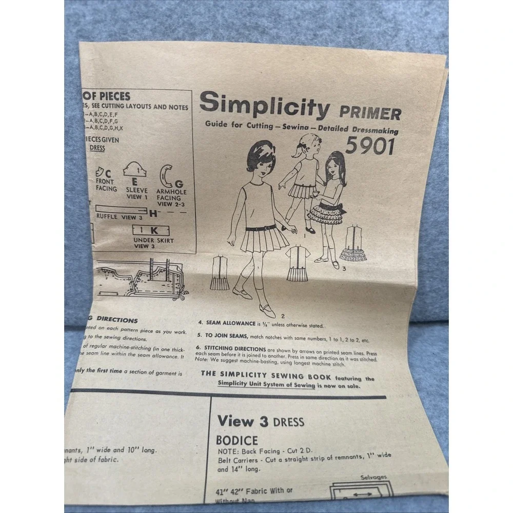 VTG 1965‎ Simplicity 5901 Child Dress 3T Pleated Skirt CUT Drop Waist Fit Flare